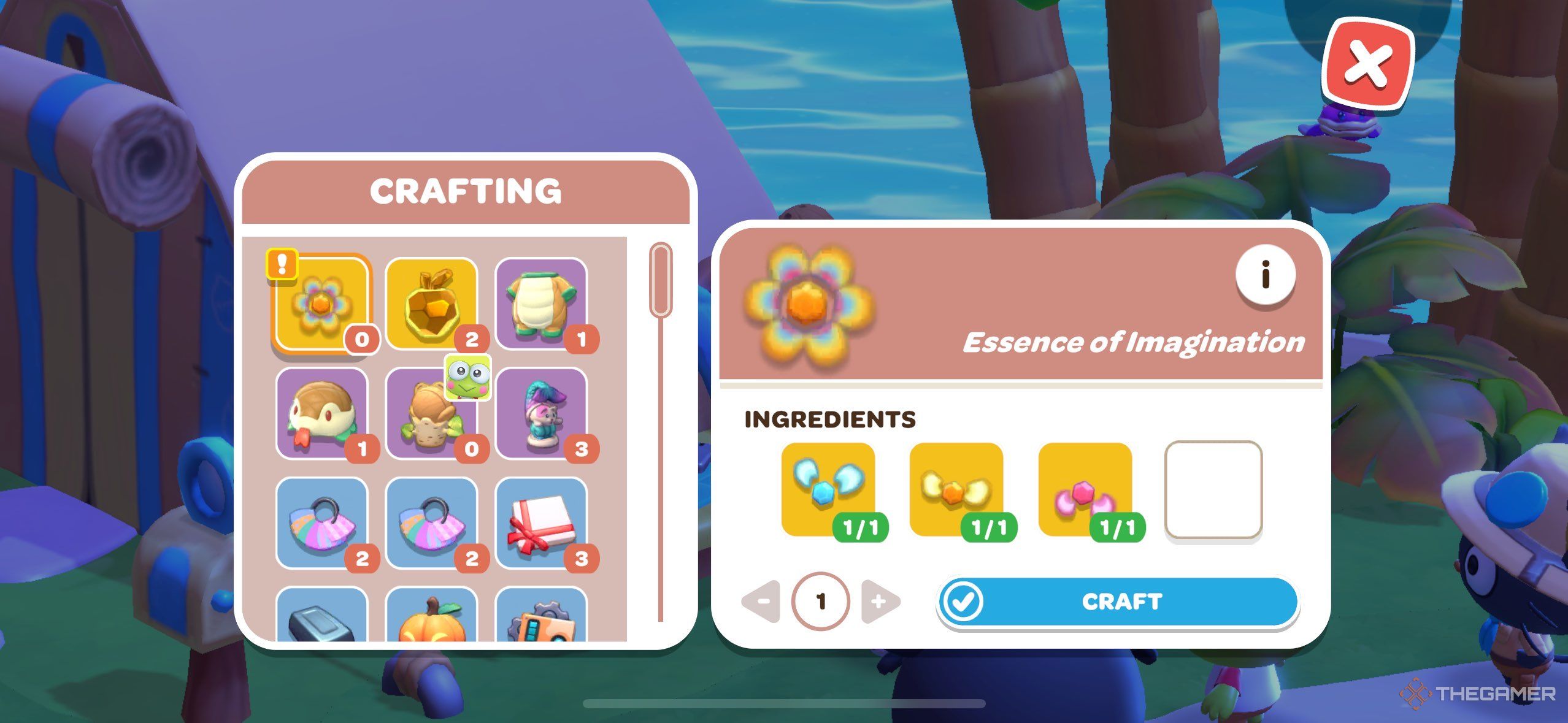 A player crafting the essence of imagination in Hello Kitty Island Adventure.