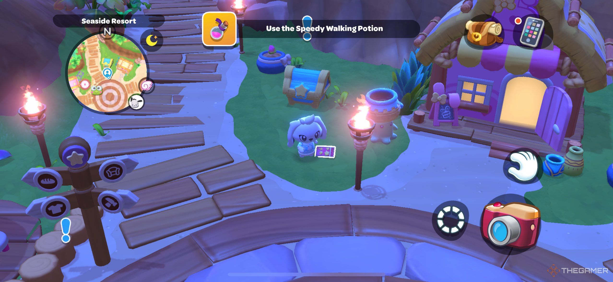 A player grabbing a game ticket in Hello Kitty Island Adventure.