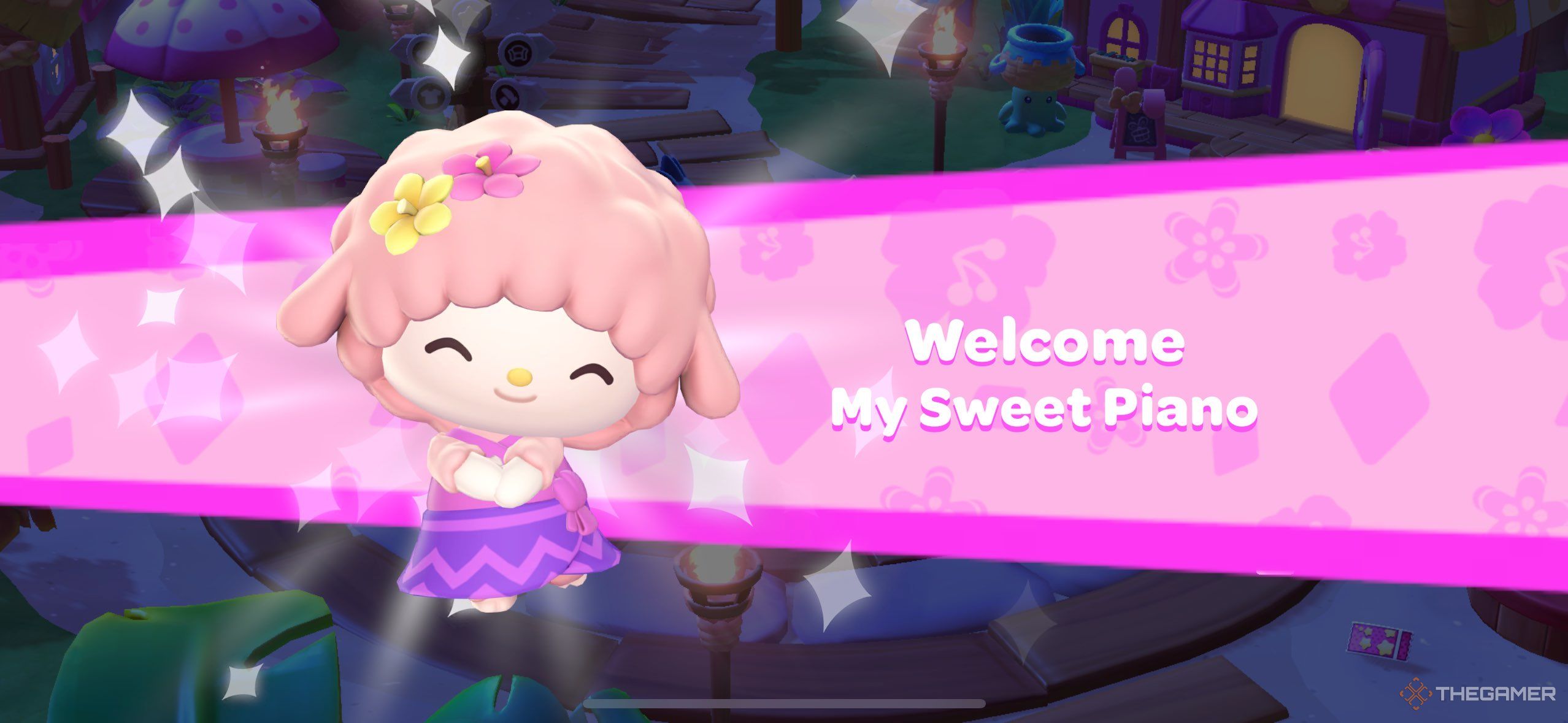 A player unlocking My Sweet Piano in Hello Kitty Island Adventure.