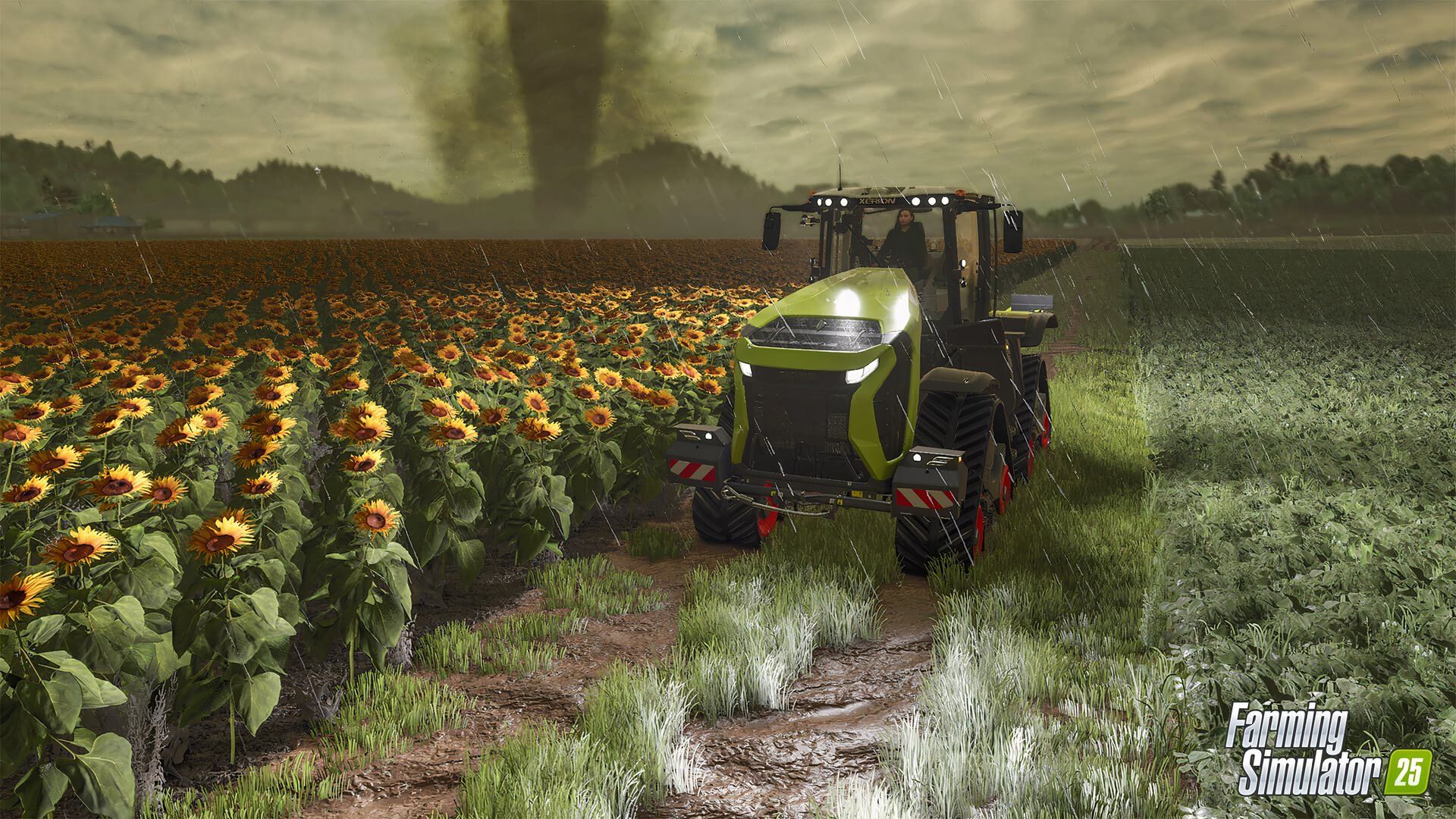 A tractor in the field in Farming Simulator 25.