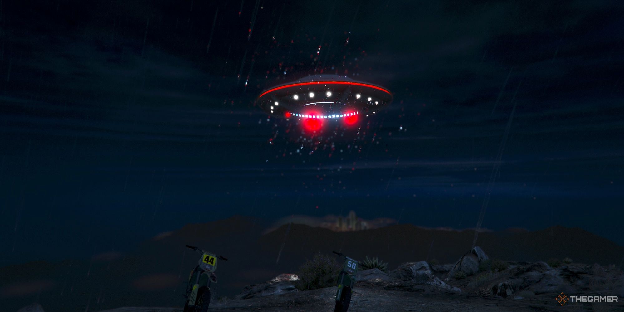 A UFO at the top of Mount Chiliad in Grand Theft Auto 5