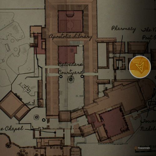 An orange circle shows the photo location of Ernosto in Indiana Jones And The Great Circle