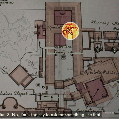 An orange circle shows the photo location of the Adjusting Painting in Indiana Jones And The Great Circle