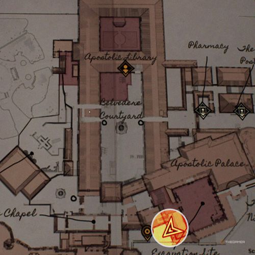 An orange circle shows the photo location of the Anchored Airship in Indiana Jones And The Great Circle