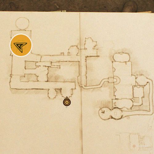 An orange circle shows the photo location of the Jerusalem Cross in Indiana Jones And The Great Circle