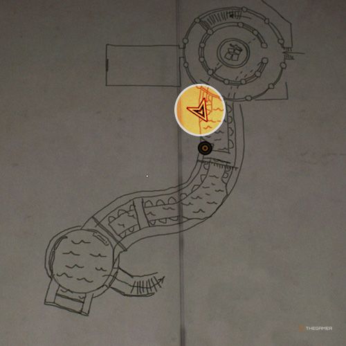 An orange circle shows the photo location of the Sewer Bridge in Indiana Jones And The Great Circle