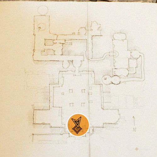 An orange circle shows the photo location of the Tomb of Warrior Giant in Indiana Jones And The Great Circle