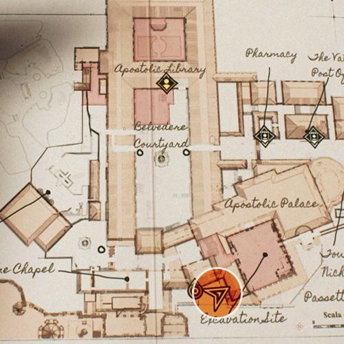 An orange circle shows the photo location of the Washing Tent in Indiana Jones And The Great Circle