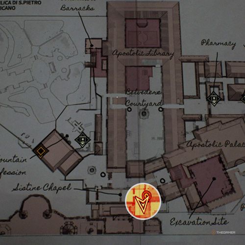 An orange circle shows the photo location of the Window Cleaning in Indiana Jones And The Great Circle