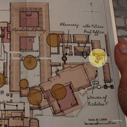 An yellow circle shows the photo location of Ernosto in Indiana Jones And The Great Circle