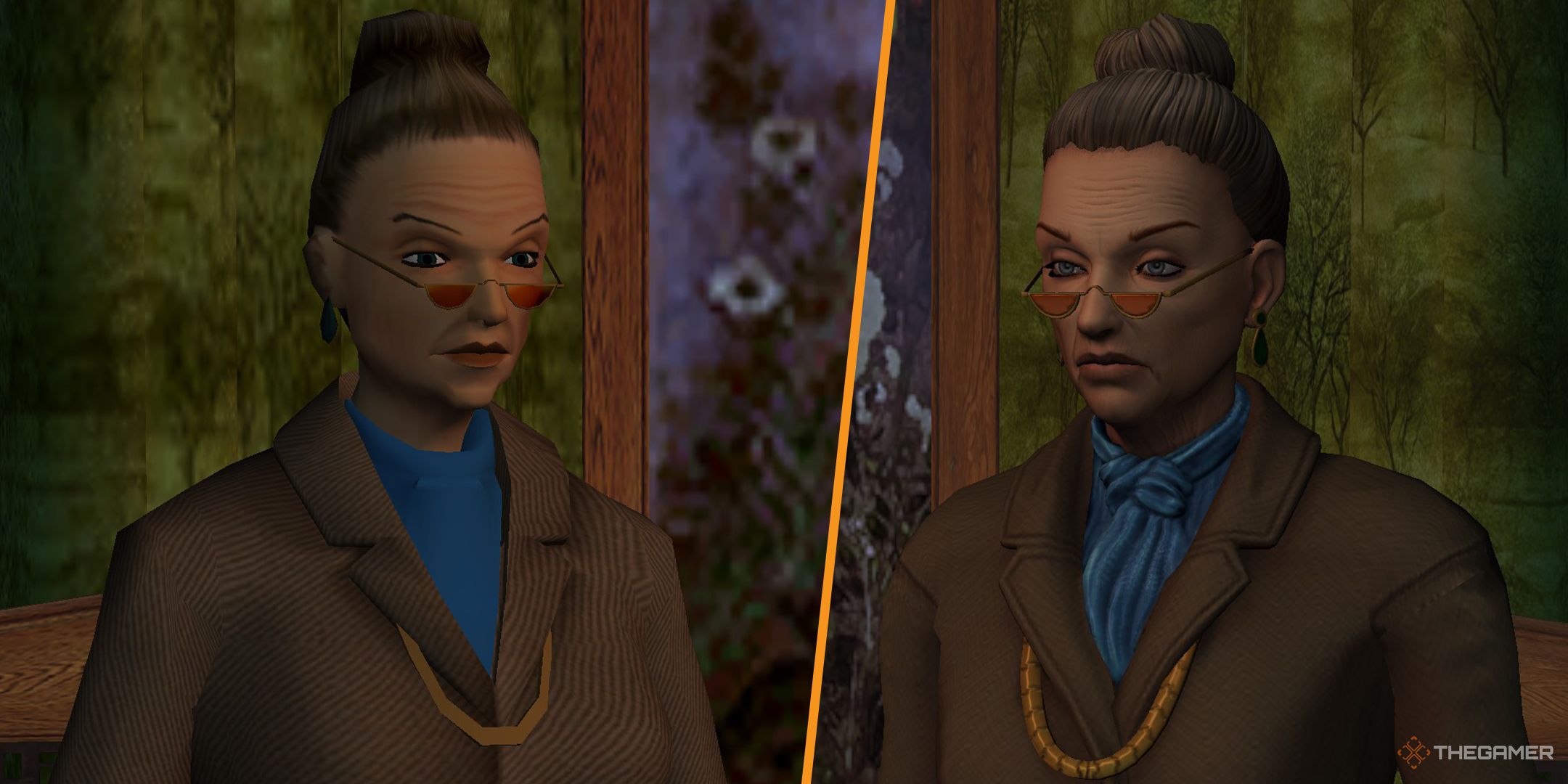 Angel of Darkness remaster side-by-side of Carvier standing in her apartment.