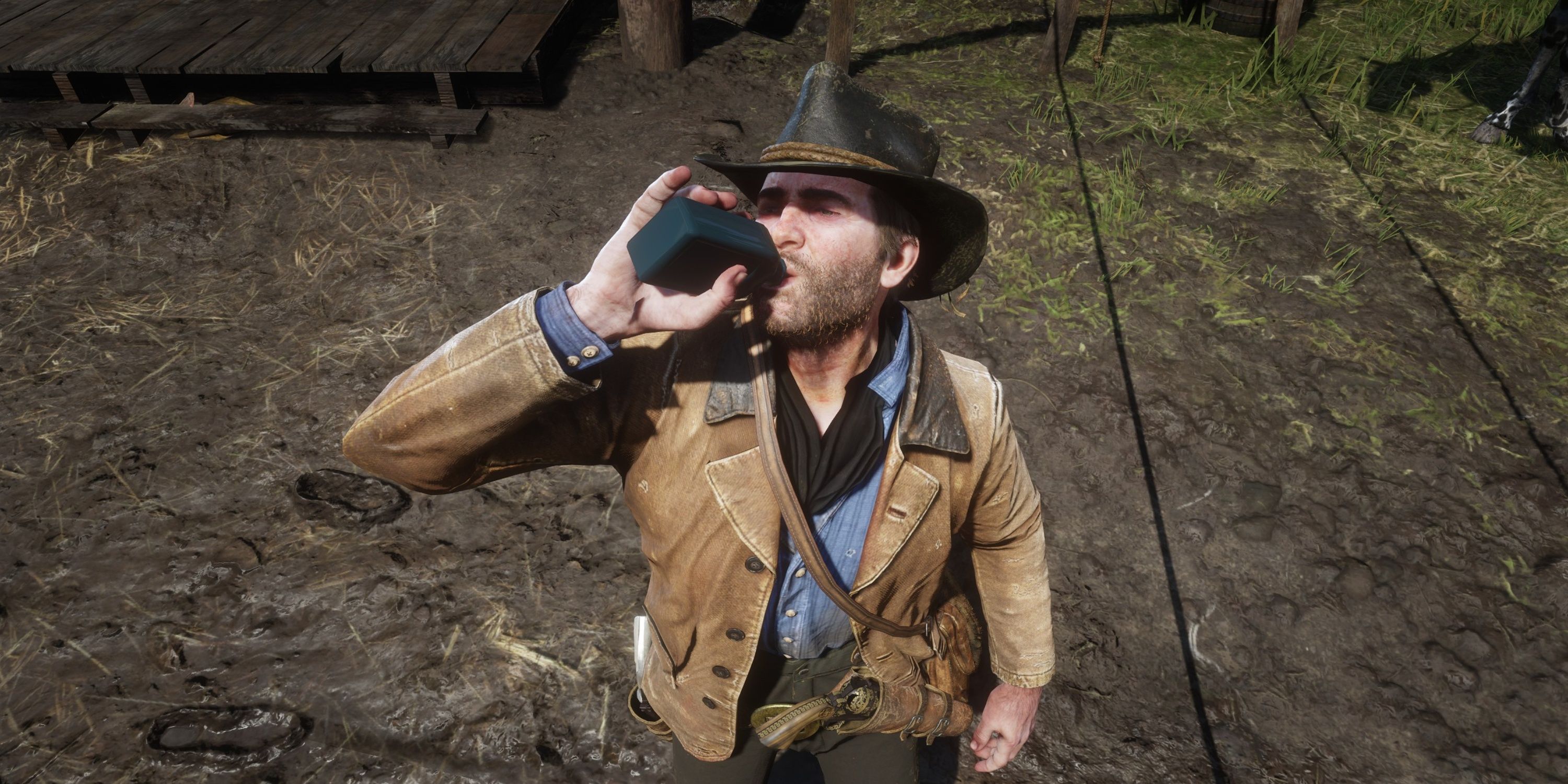 arthur morgan drinks a health tonic