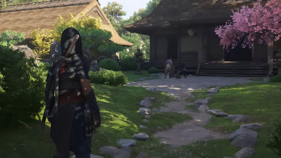 Assassin's Creed Shadows Hideout: Naoe walks towards the Hideout buildings