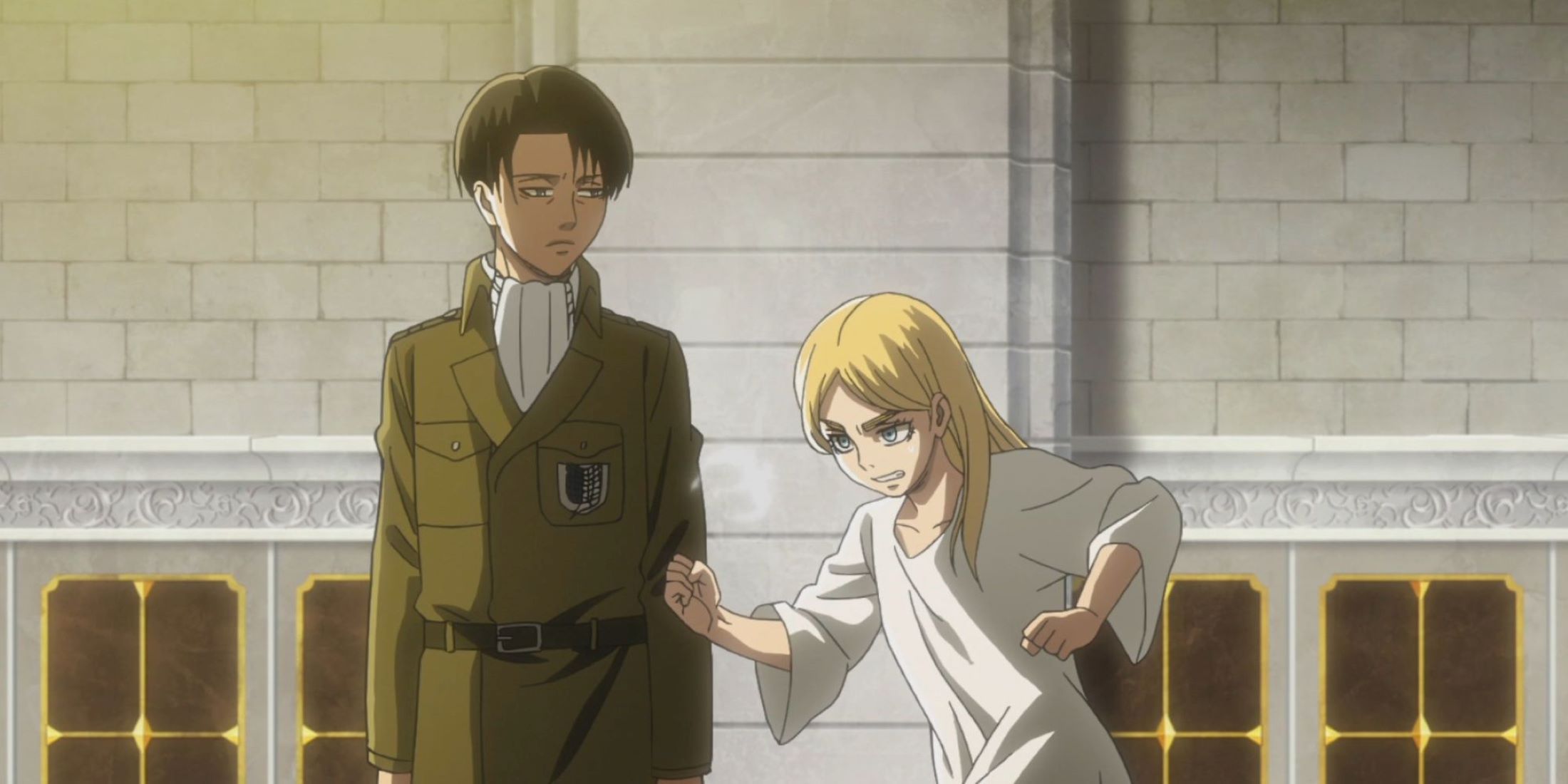 Historia punching Levi in building