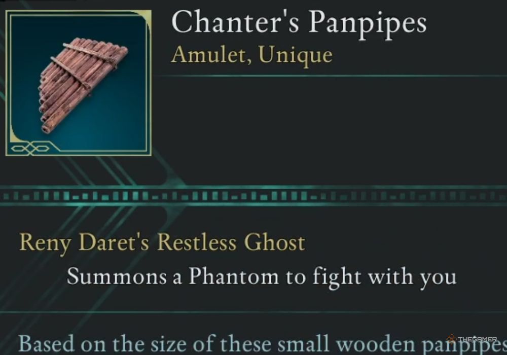 Avowed Chanter's Panpipes unique item description.