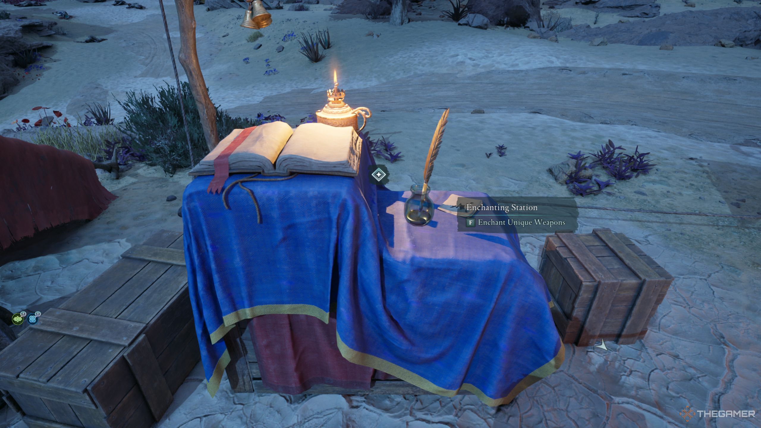 Avowed weapon enchantment table shown in camp.