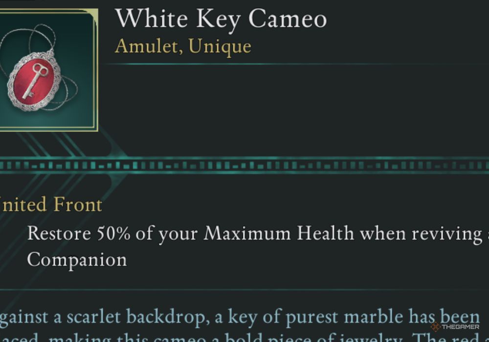 Avowed White Key Cameo unique item description.