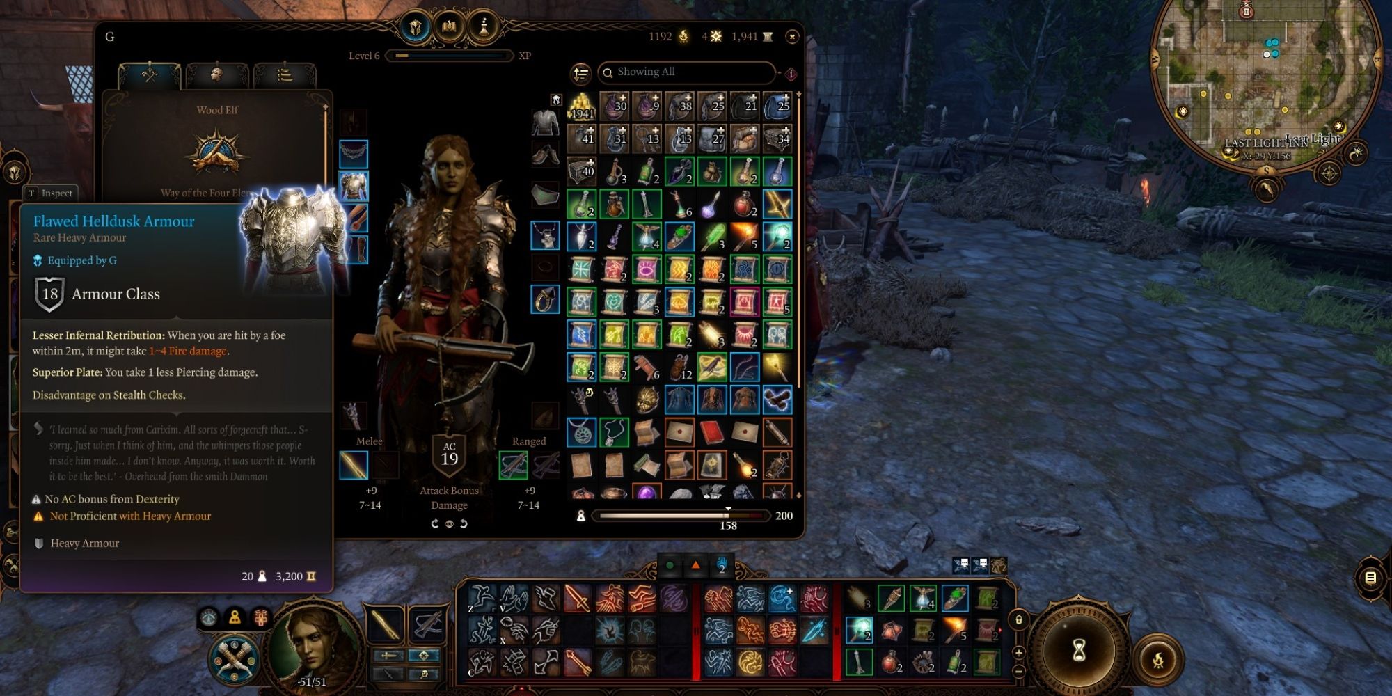 Baldur's Gate 3 Flawed Helldusk Armour HIghlighted In Inventory.