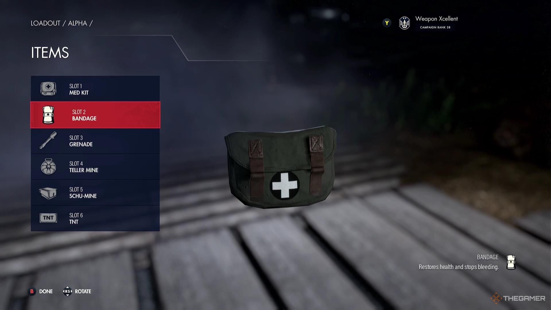 Bandages in the loadout screen of Sniper Elite Resistance.