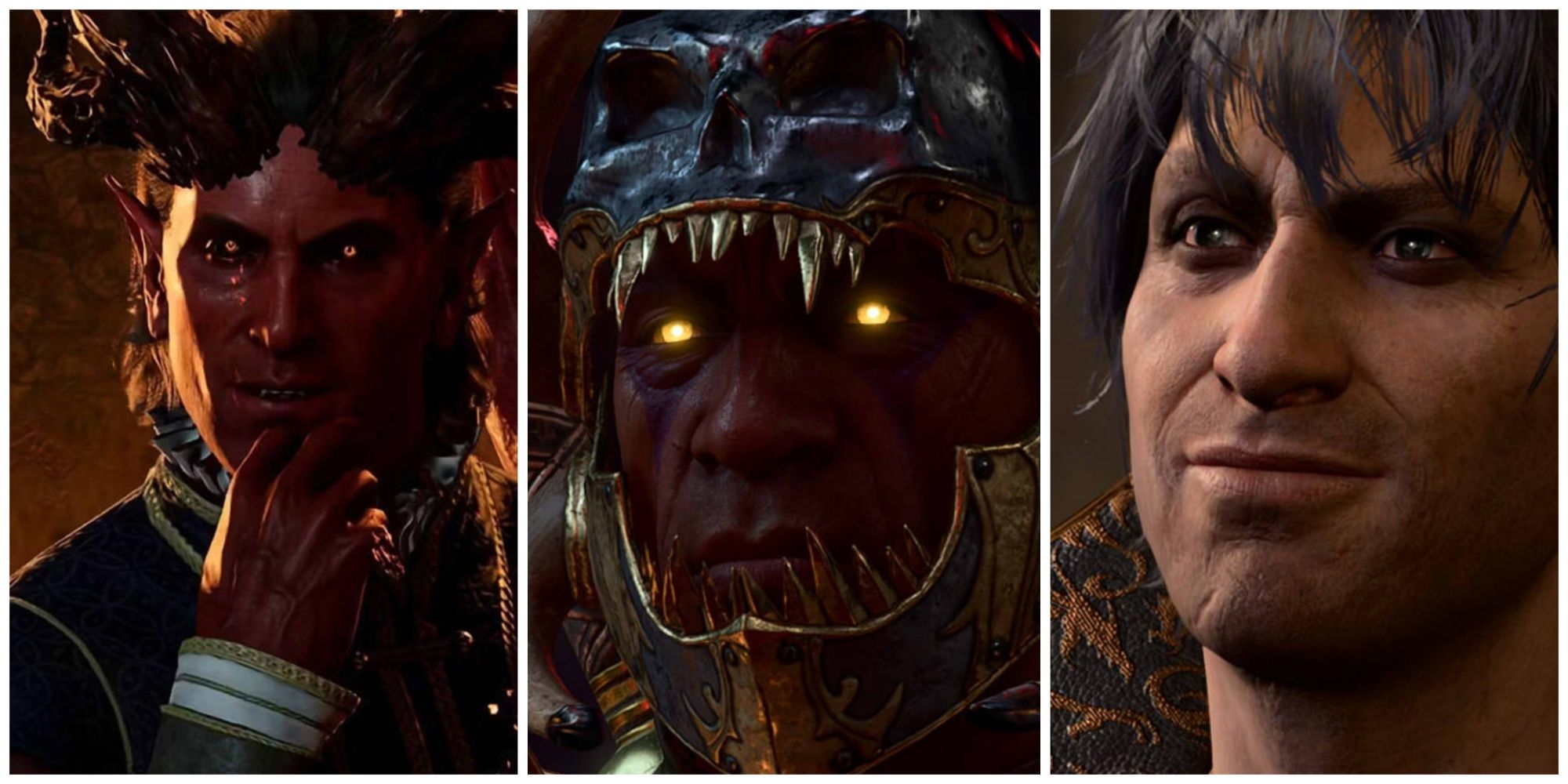 Collage of Baldur's Gate 3: Raphael (left), Sarevok (middle), and Gortash (right)