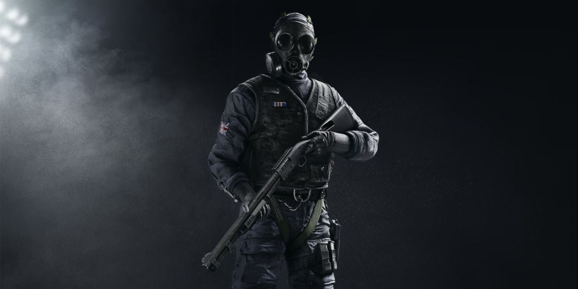 The British operative Thatcher posing in Rainbow Six Siege.