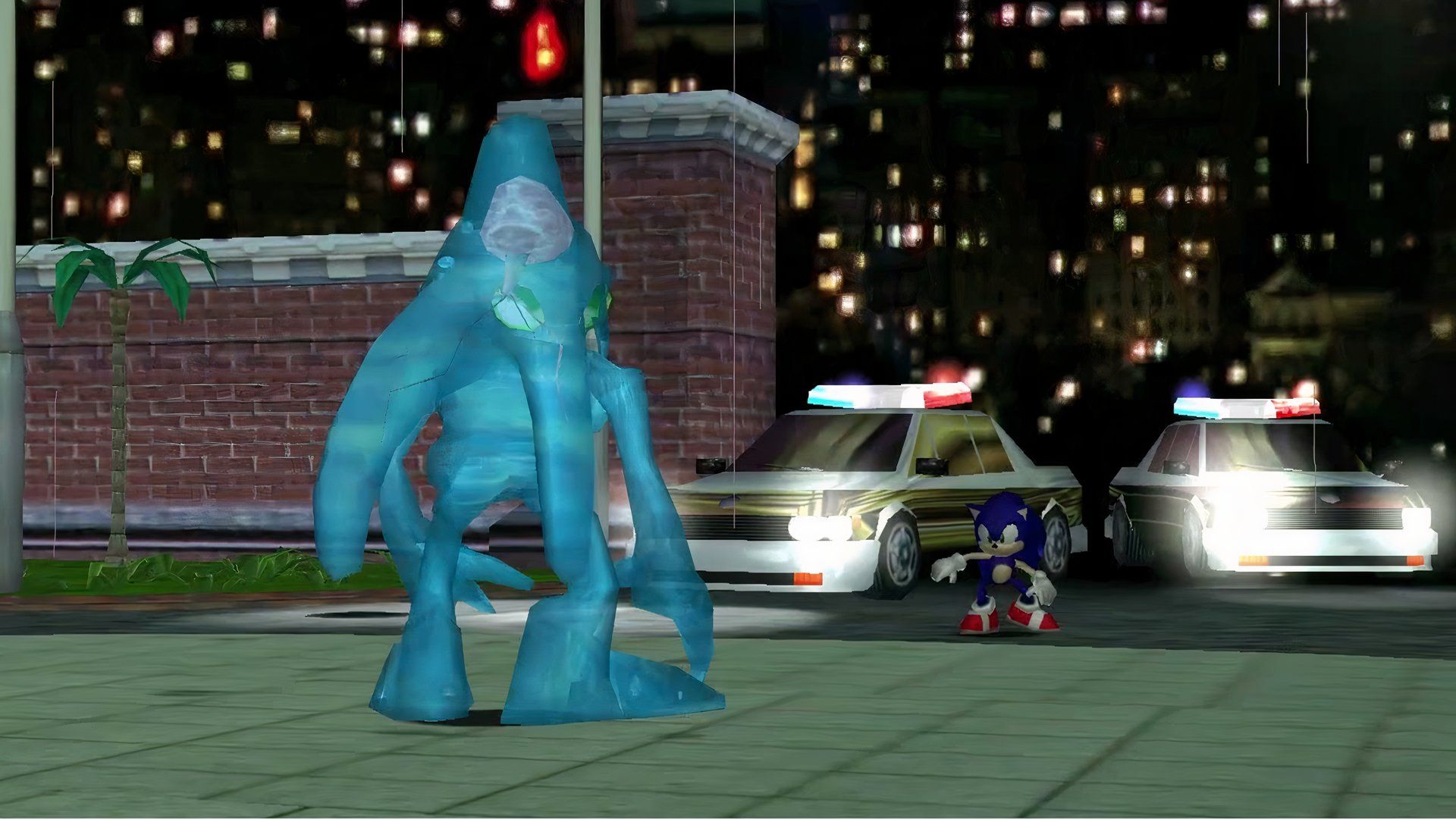 Sonic encountering Chaos in Sonic Adventure.