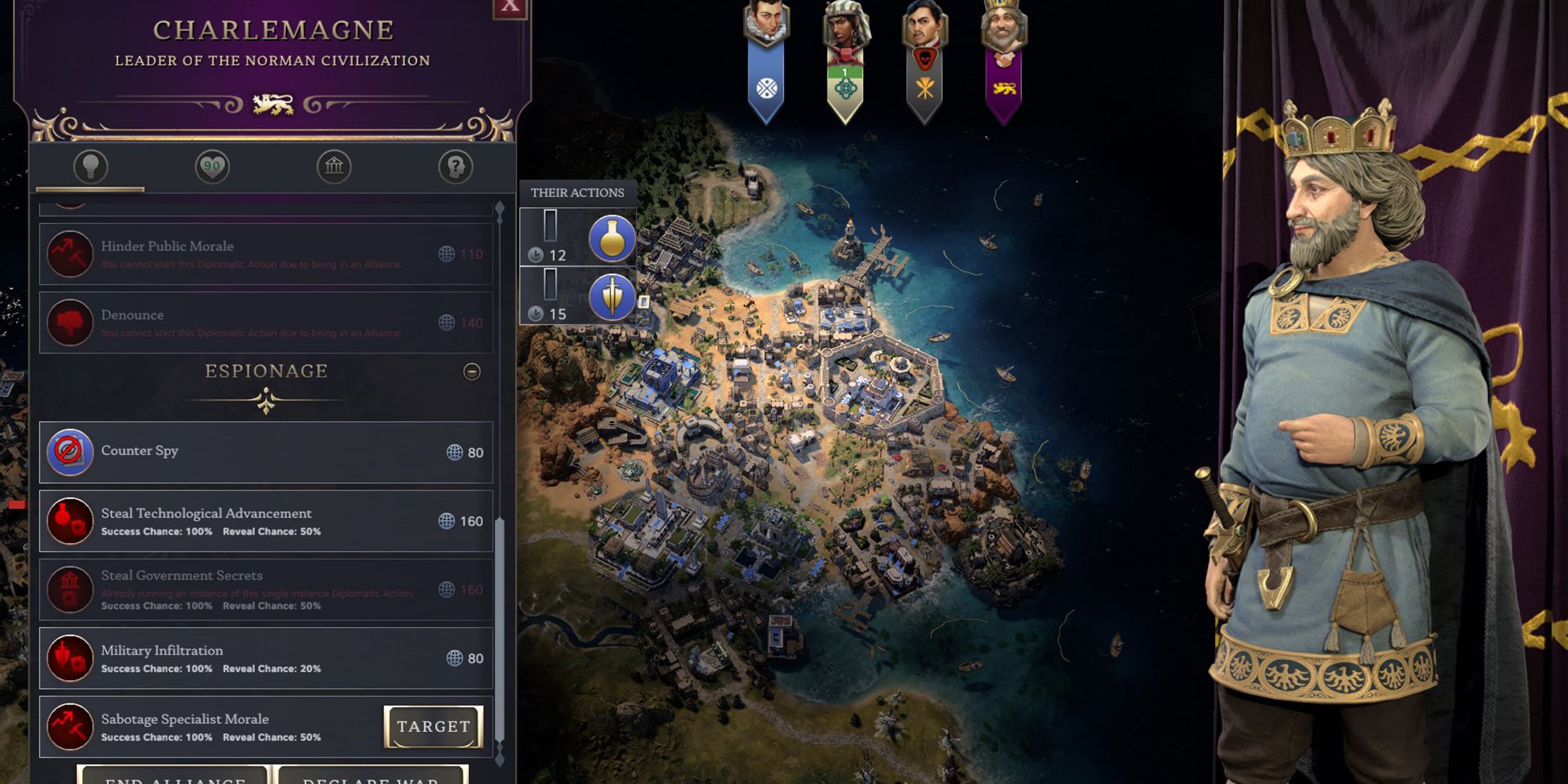 charlemagne leader of the normal civilization info card in civ 7