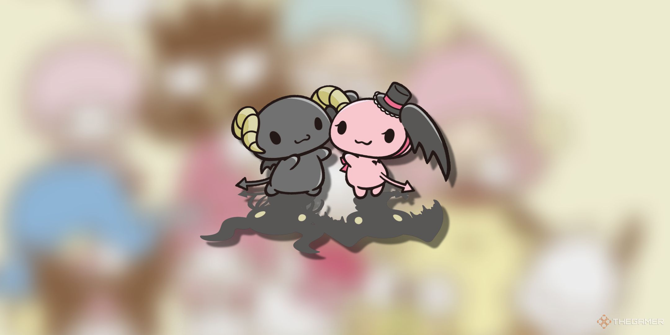 Cherry and Berry on a blurry Sanrio background.