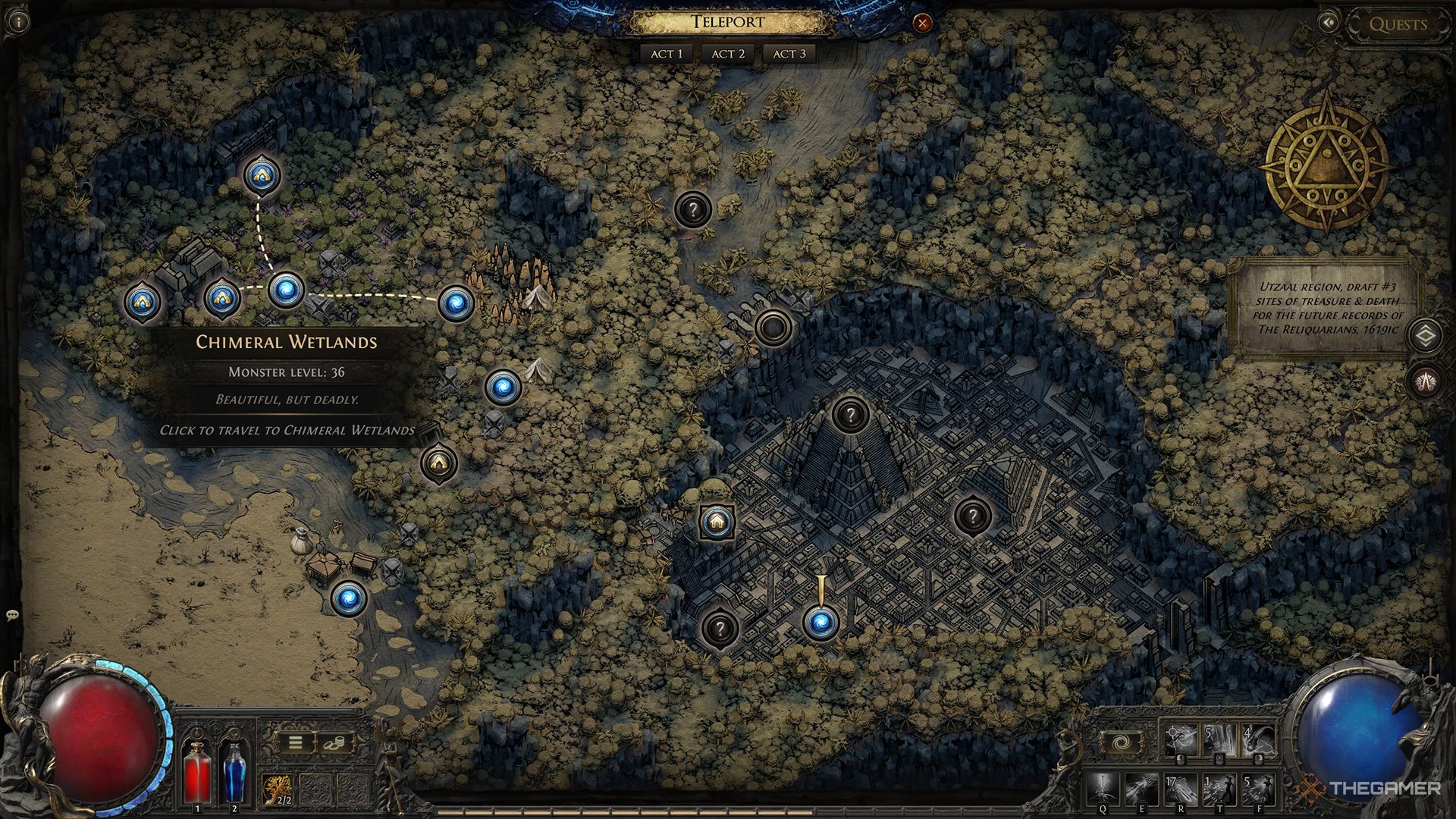 The overworld map showing the Chimeral Wetlands in Path of Exile 2.