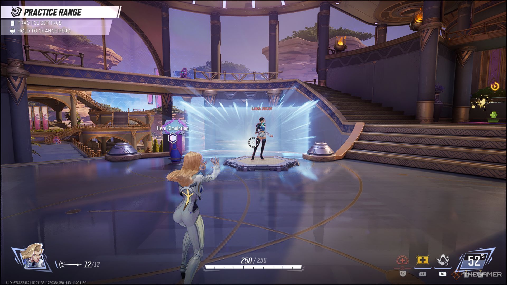 Dagger pushing a blue veil against Luna Snow in Marvel Rivals' Practice Range.