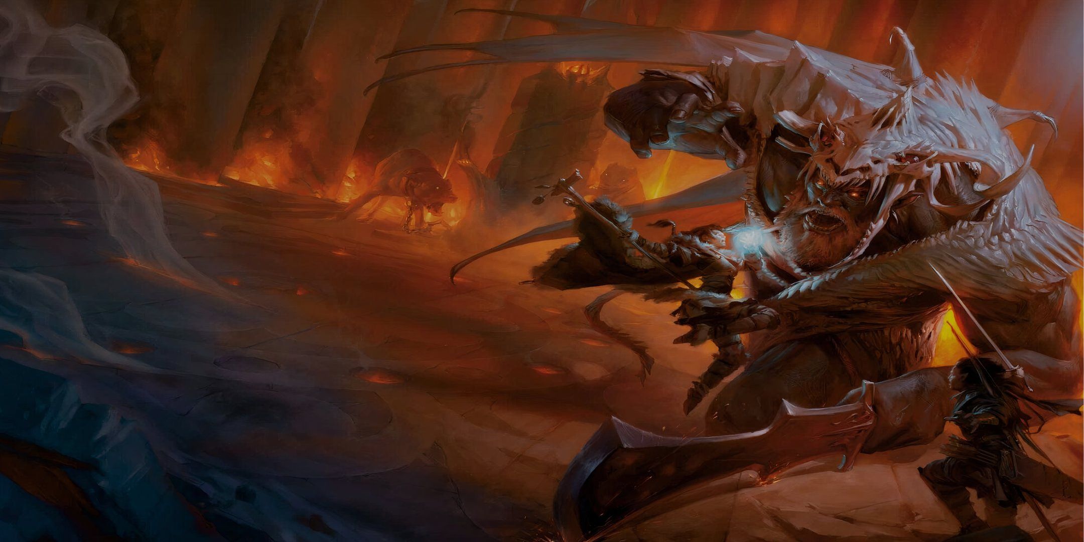 The cover art of the 2014 Player's Handbook, featuring a warrior fighting off against a fearsome monster.