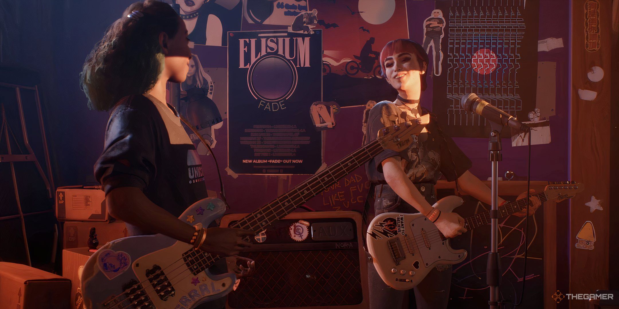 Nora an Autumn playing their guitars in Lost Records: Bloom & Rage. 