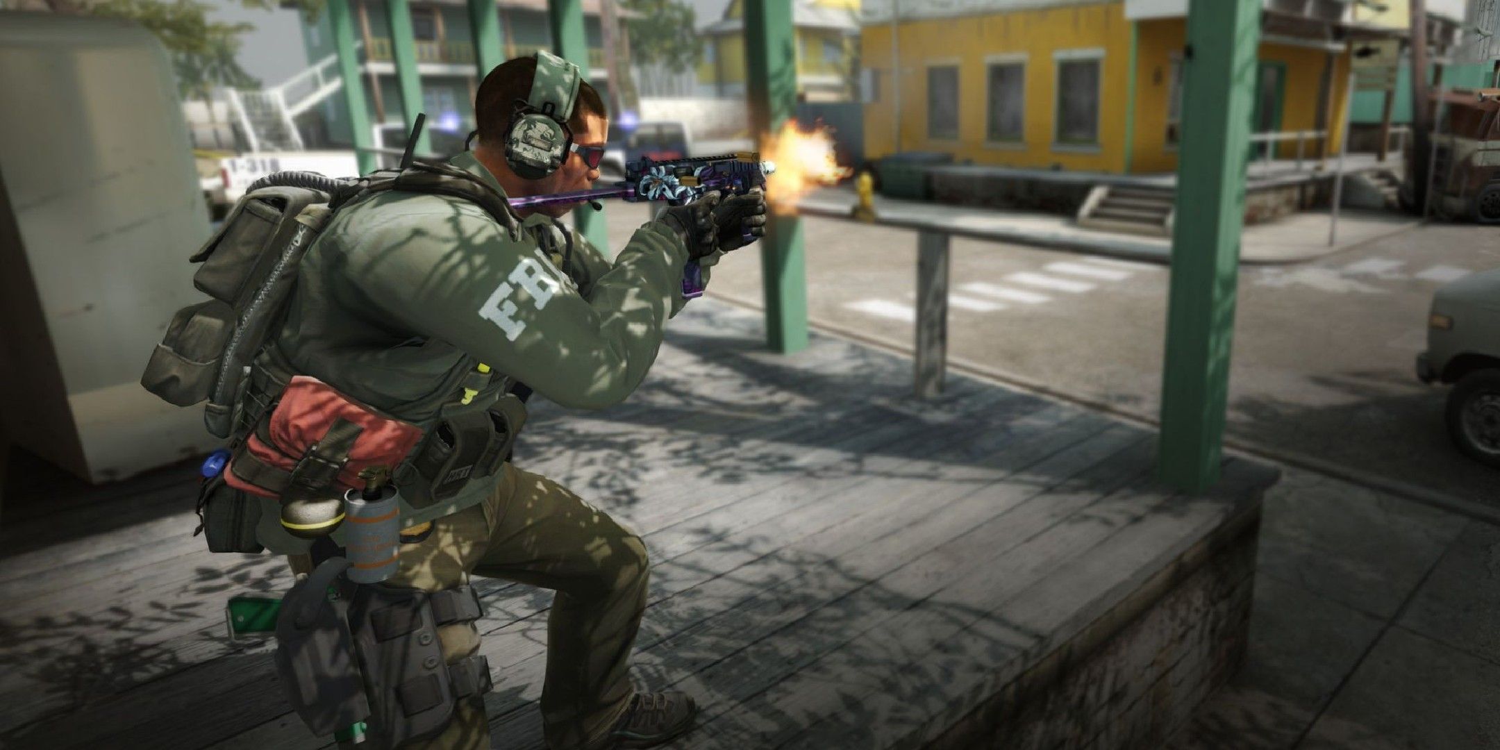 Counter-Strike Global Offensive image showing a player firing a gun.