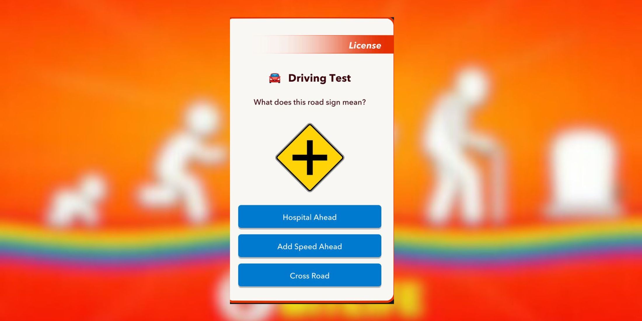 cross road sign in driving test bitlife