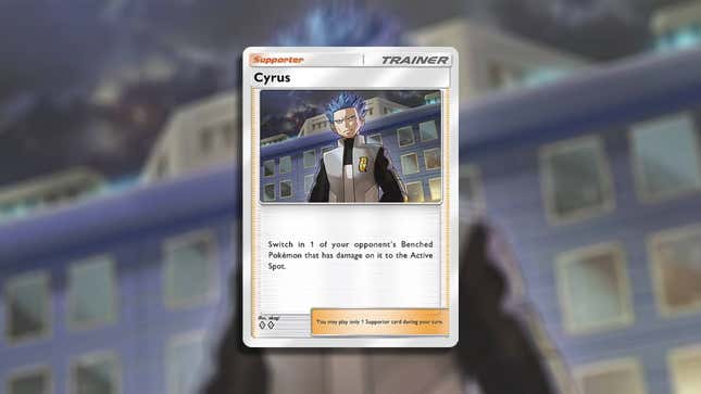 An image of the Full Art Cyrus Trainer Card from Pokémon Trading Card Game Pocket.