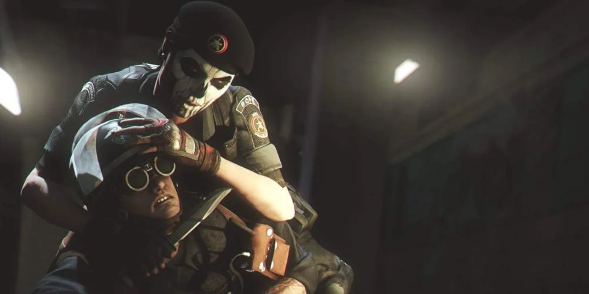 Caviera holding Thermite in a neck-hold in Rainbow Six Siege.