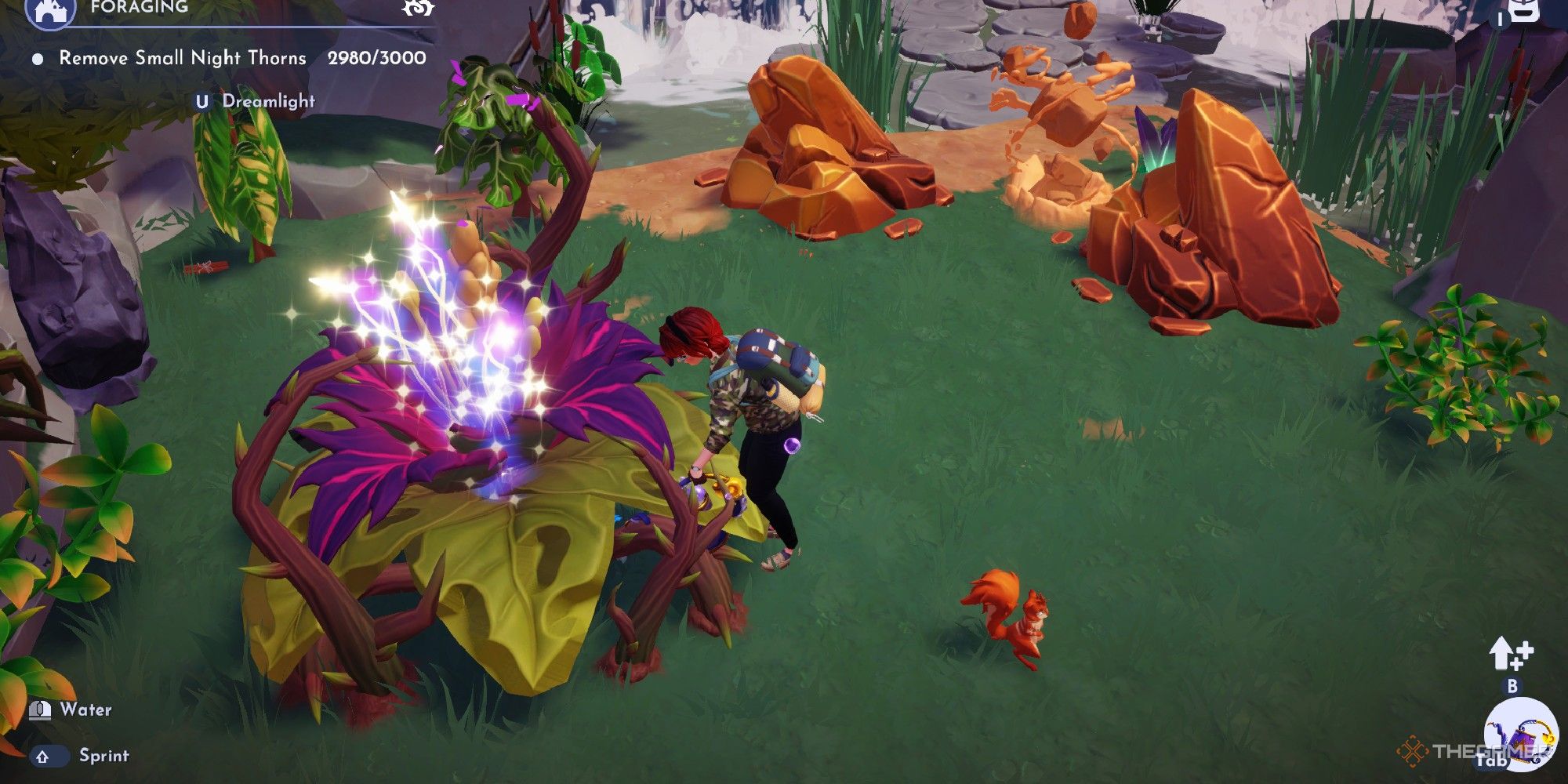 disney dreamlight valley image showing a player watering an evil plant.