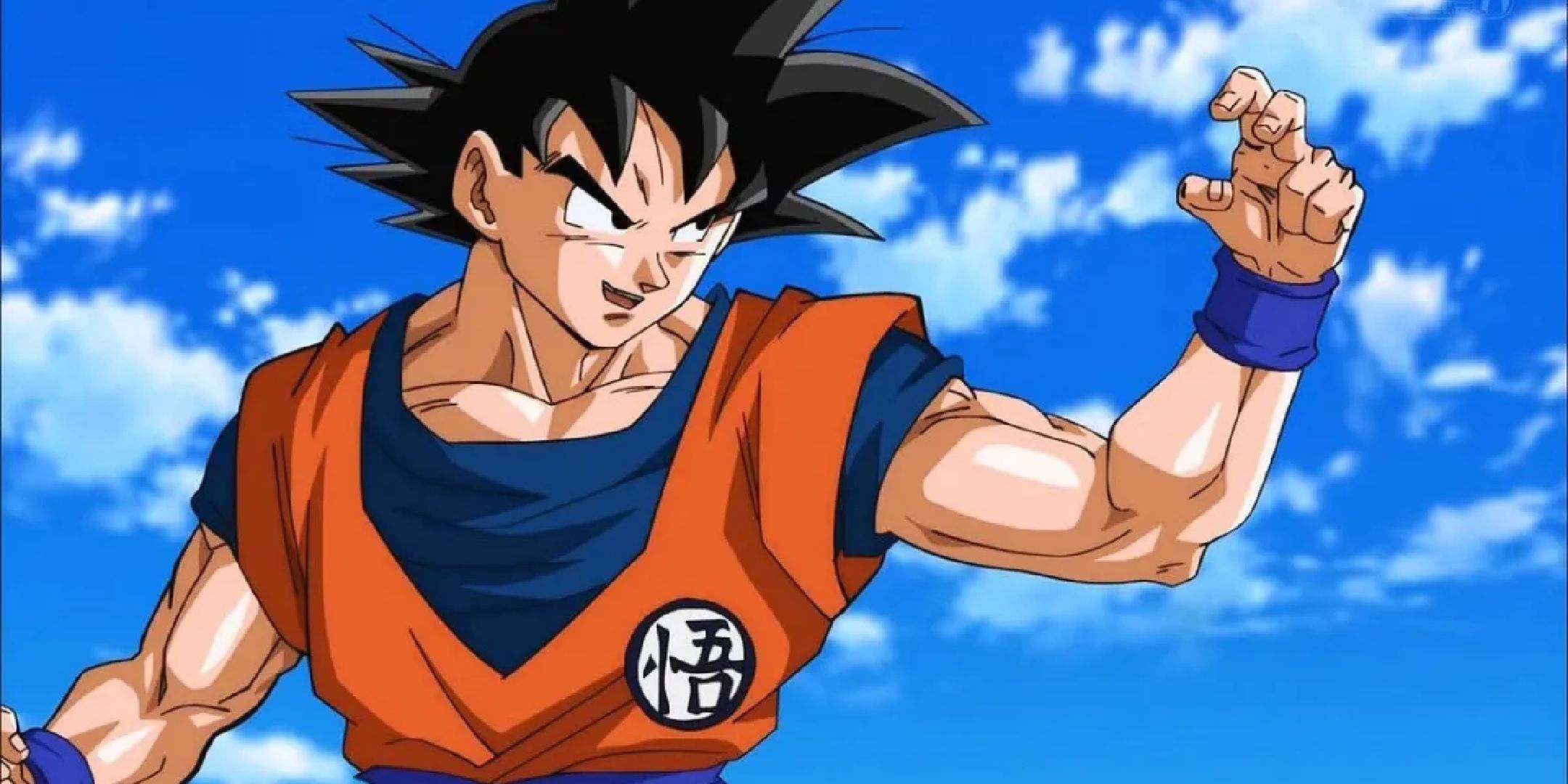 Goku from Dragon Ball Z with a blue sky in the background. 