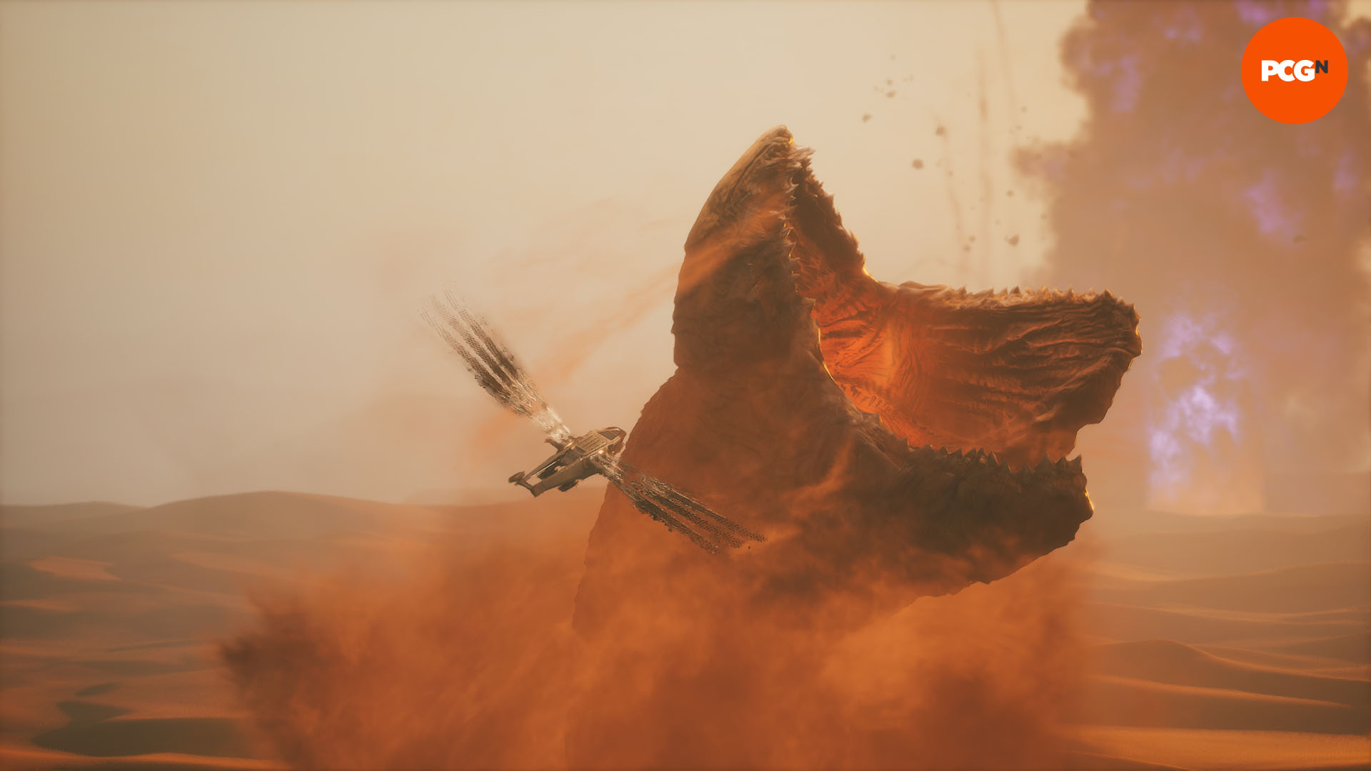 Dune Awakening benchmark: Sandworm and ornithopter.