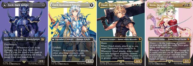 Card art displays Final Fantasy characters in MTG. 