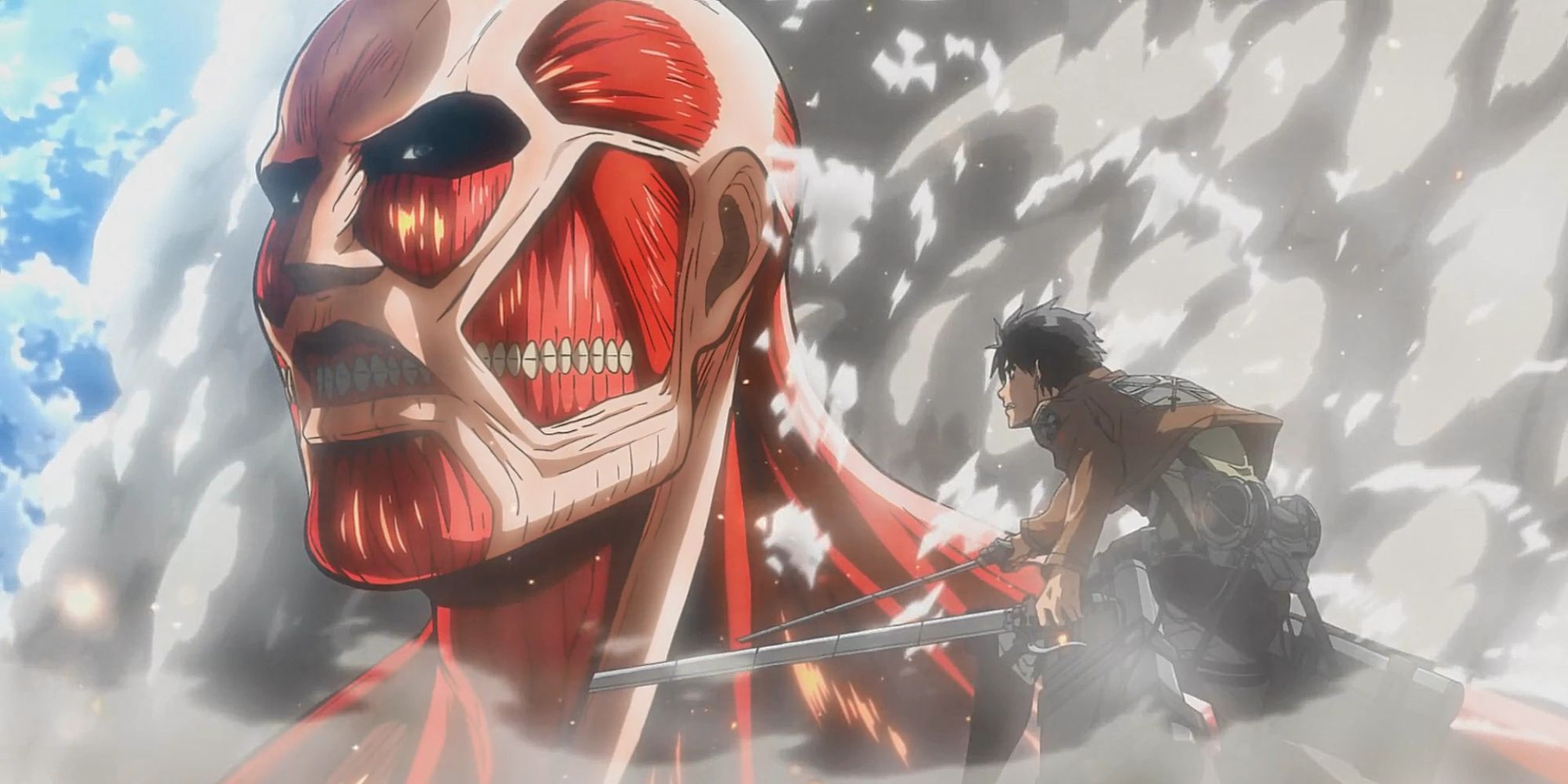 Eren encounters the Colossal Titan.