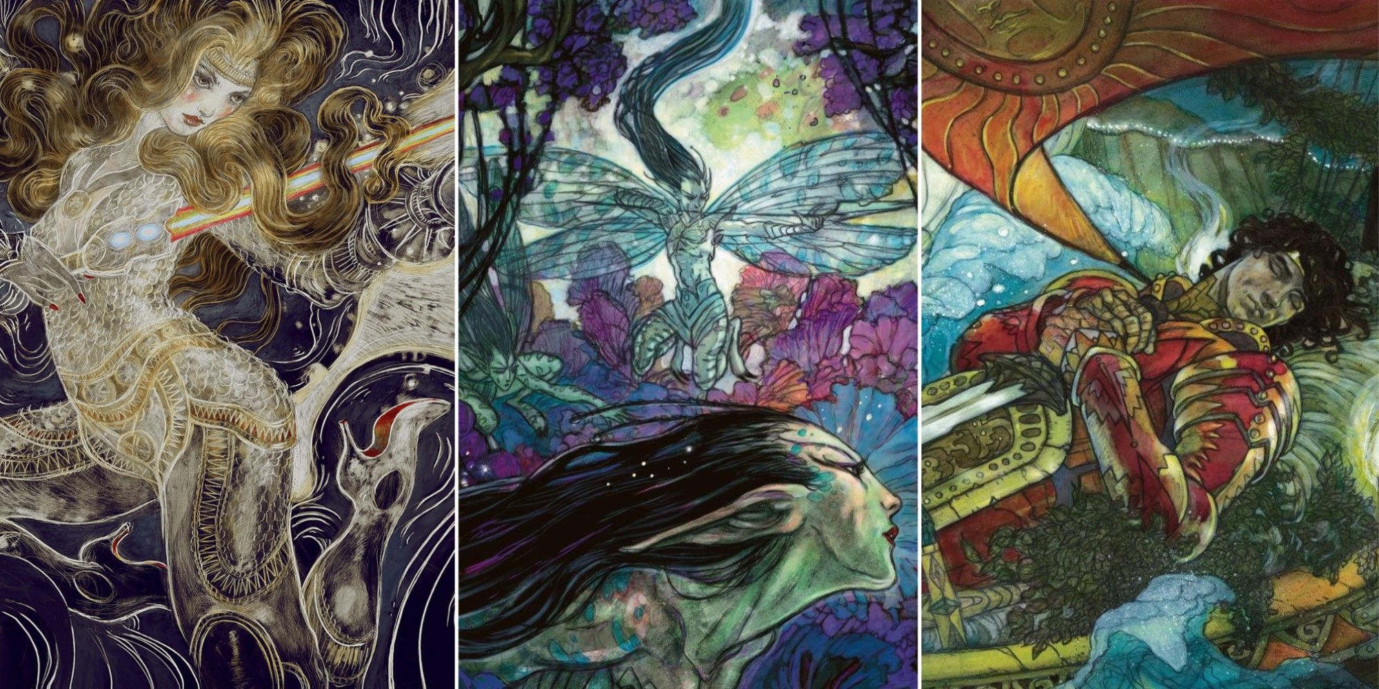 Artwork from three different Magic: The Gathering cards by Rebecca Guay.