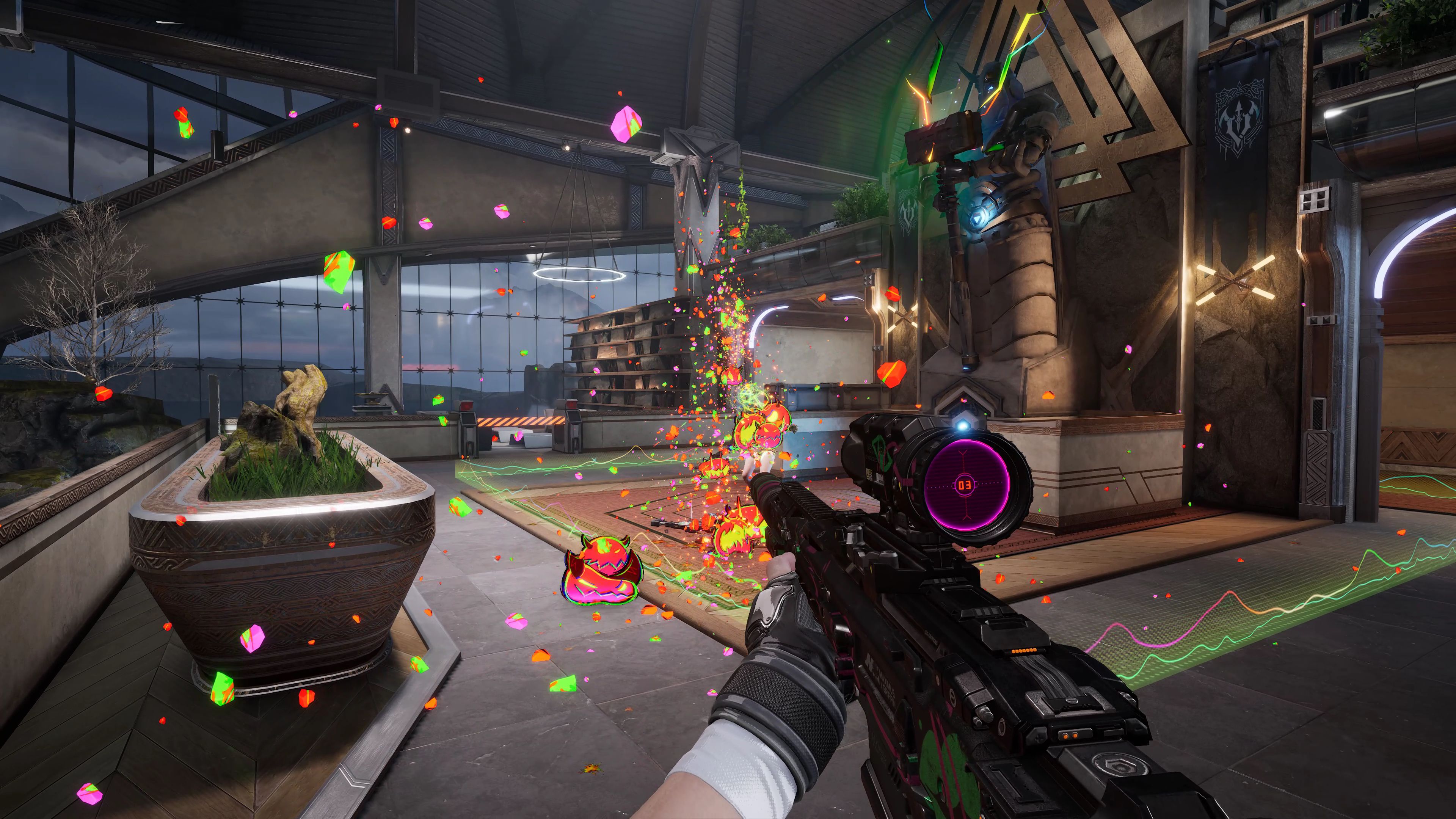 Fragpunk battle with colourful confetti in the air