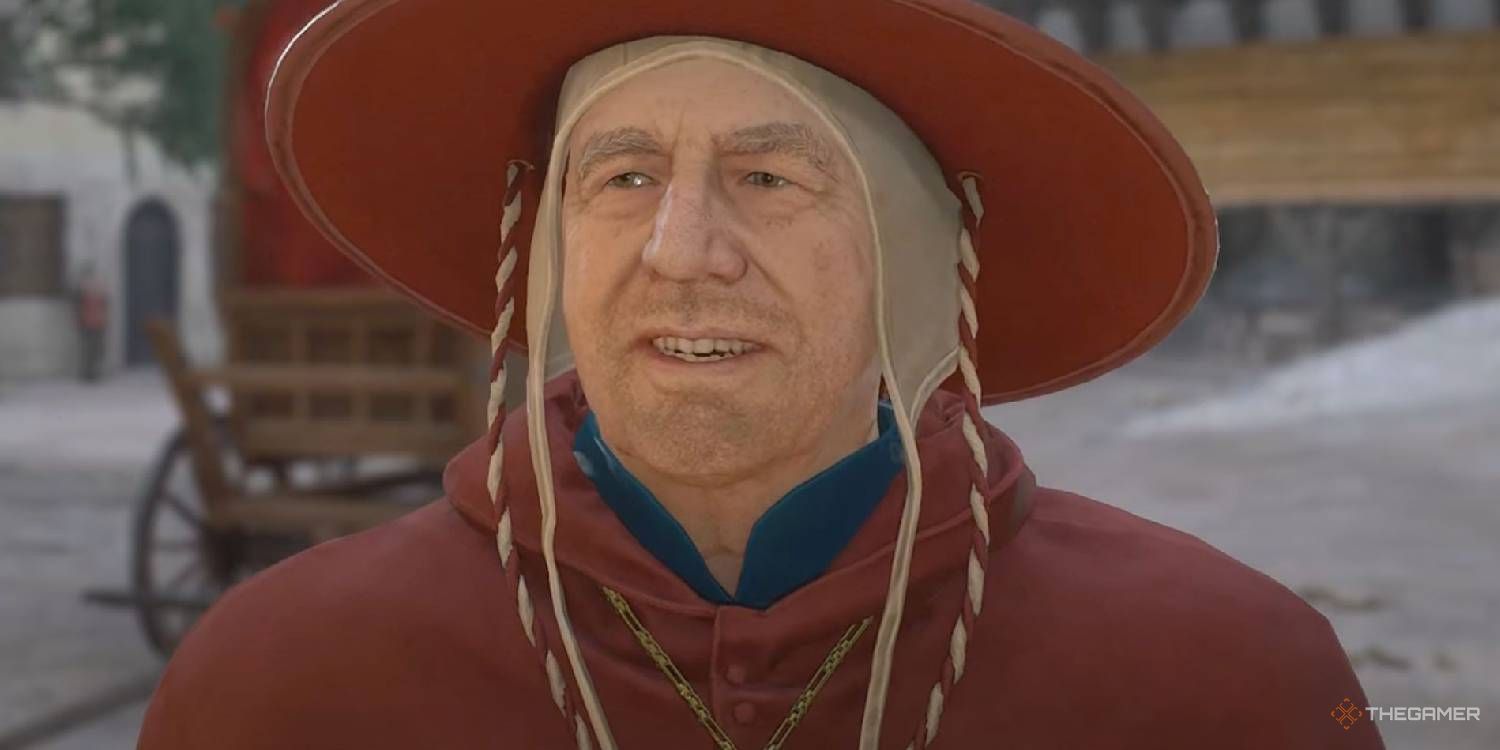 Godwin wearing a red hat and smiling in Kingdom Come Deliverance 2.