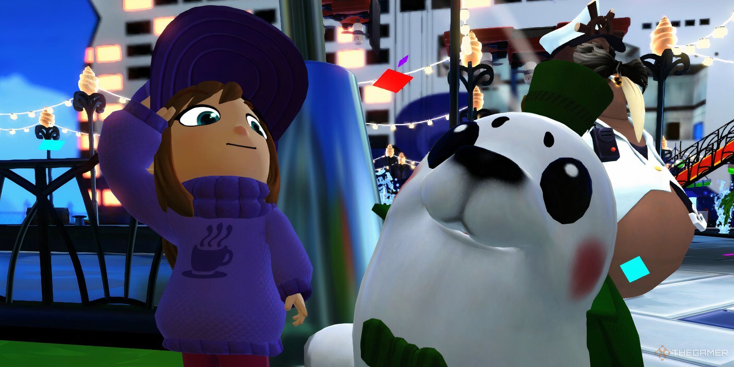 Hat Kid In A Cozy Outfit And A Seal In Front Of The S.S Literally Can't Sink In A Hat In Time.