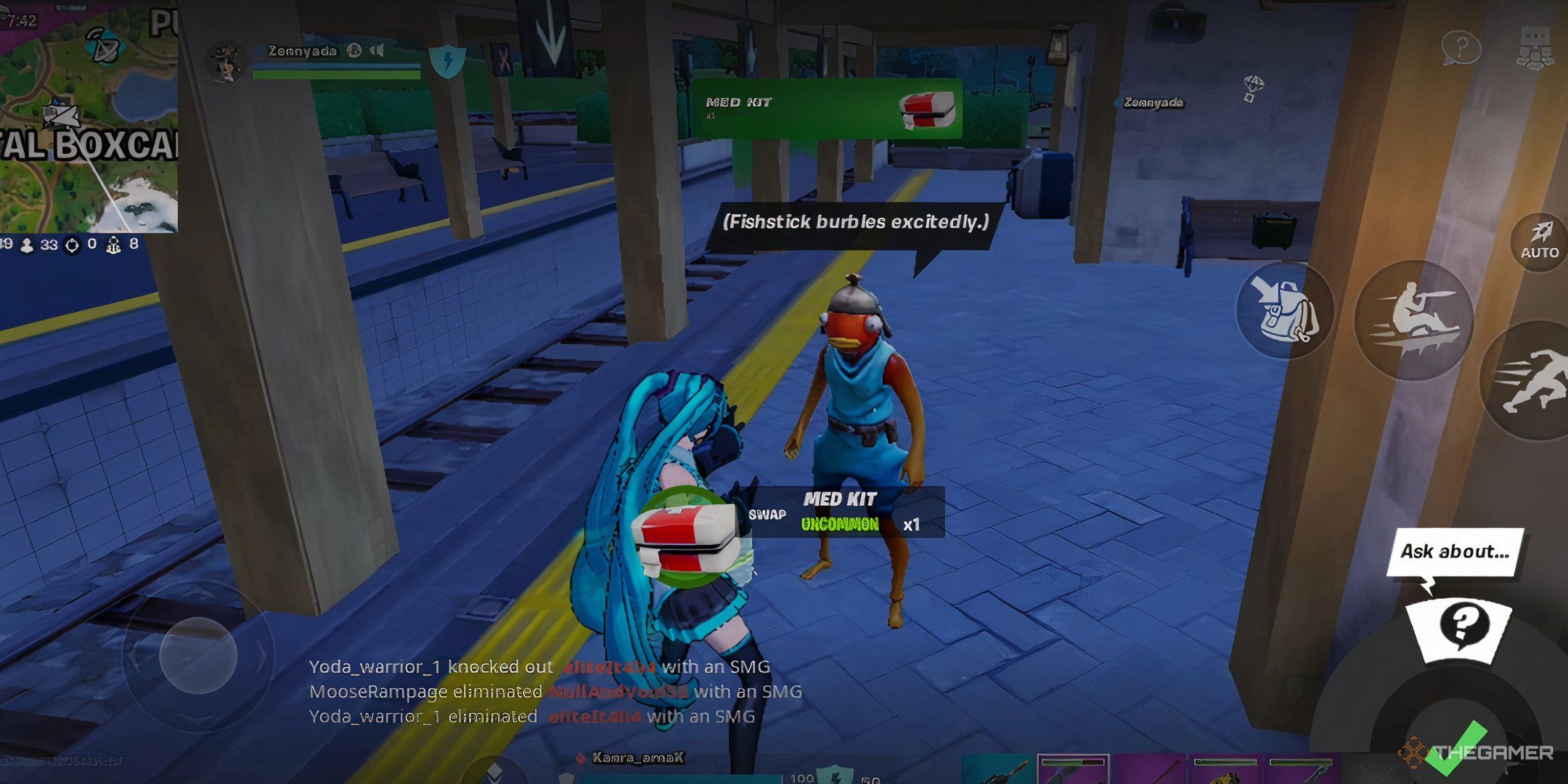 Hatsune Miku talking to Fishstick in Fortnite Chapter 6 Season 2.