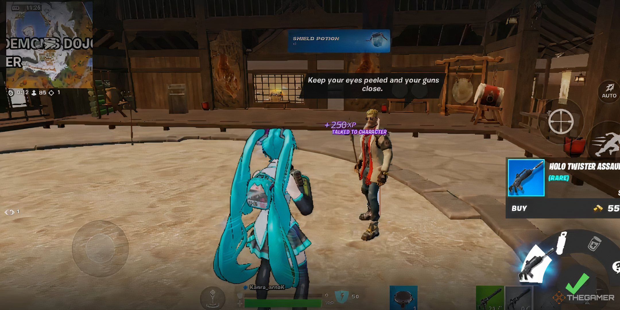 Hatsune Miku talking to Vengeance Jones in Fortnite Chapter 6 Season 2.