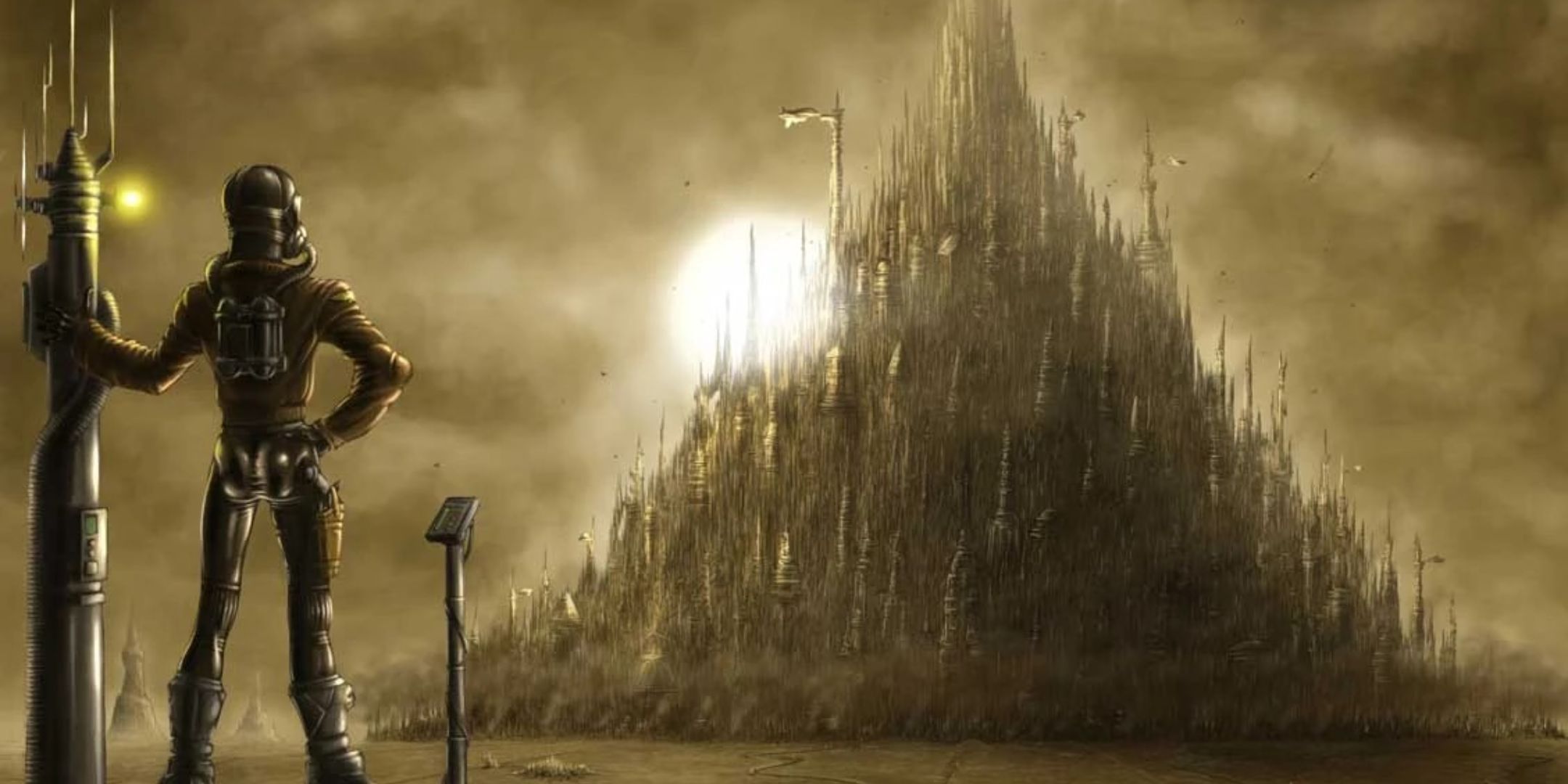 Warhammer 40k, person staring at hive city from afar