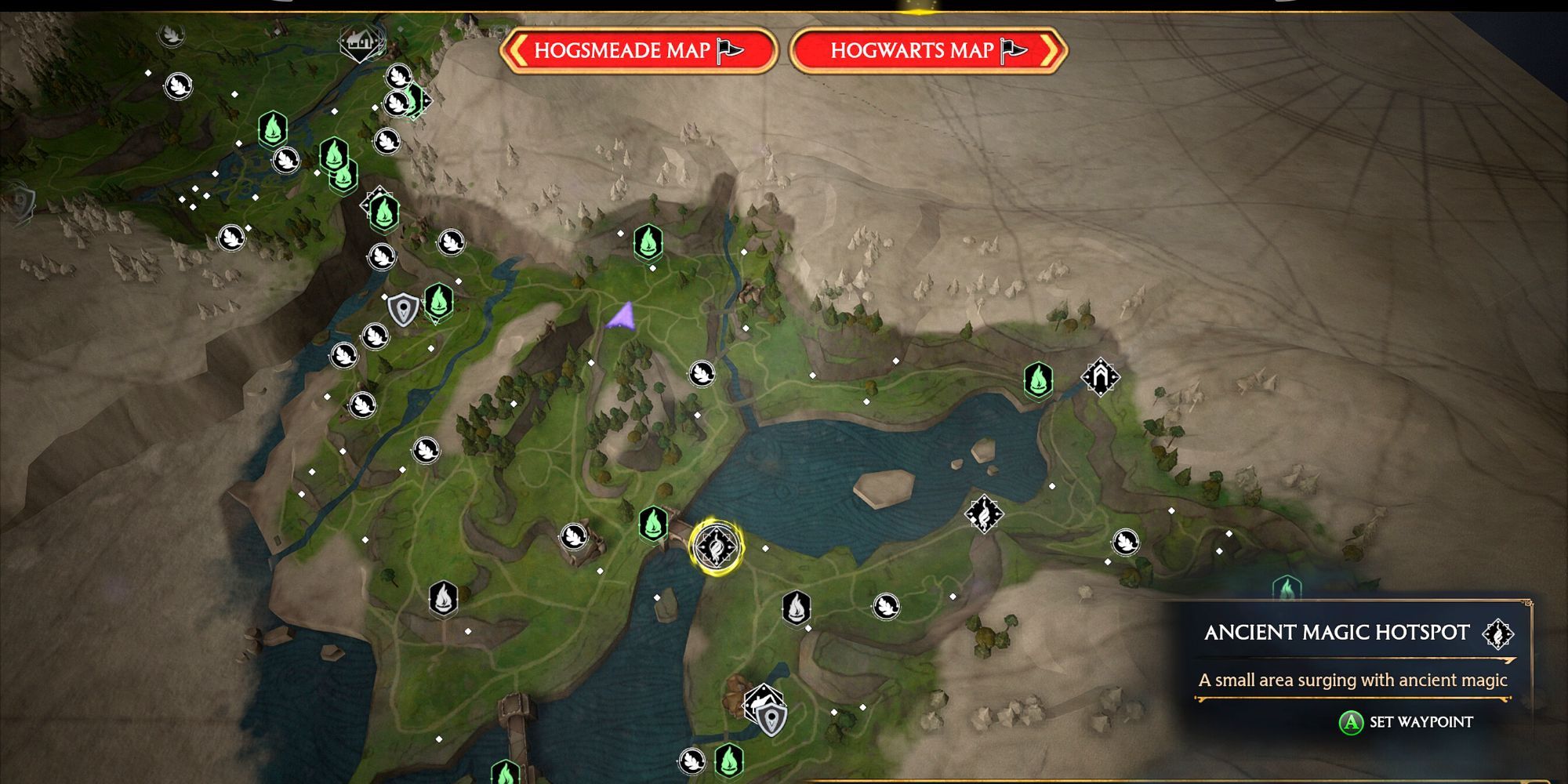 Hogwarts Legacy Ancient Magic Hotspot map location Forbidden Marunweem Lake 