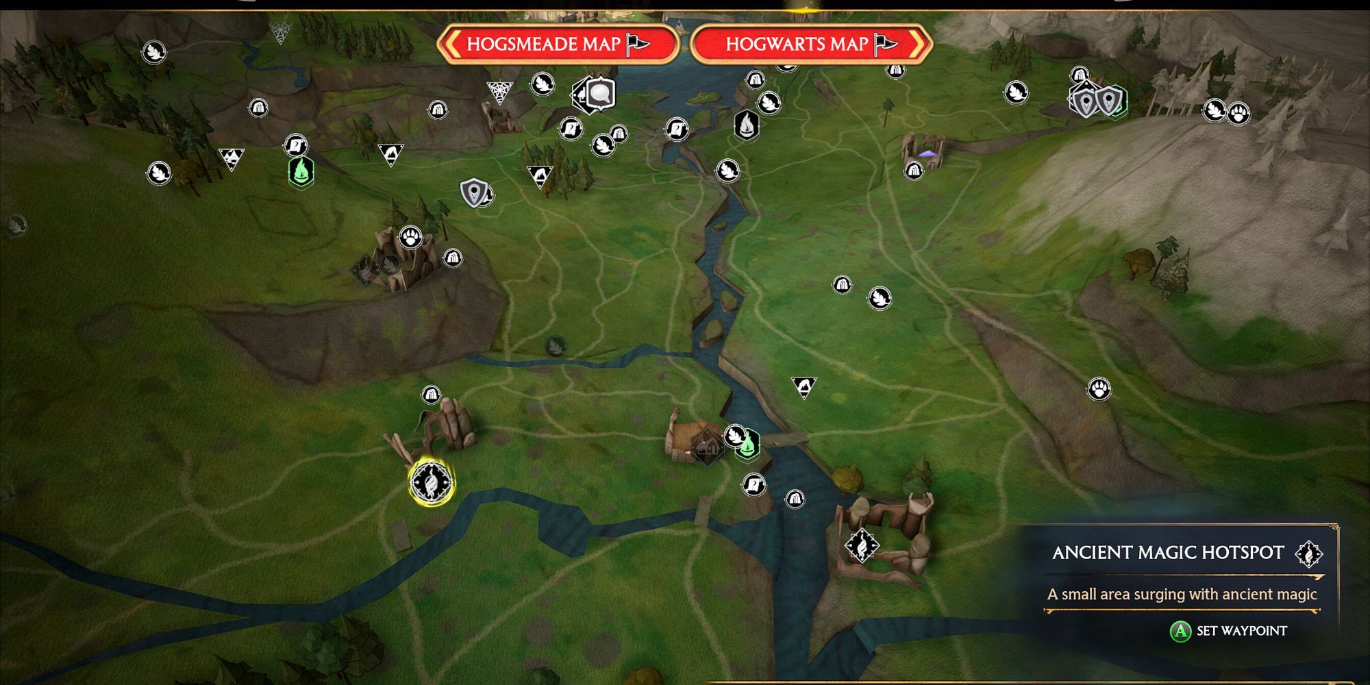 Hogwarts Legacy Ancient Magic Hotspot map location Hogwarts Valley 